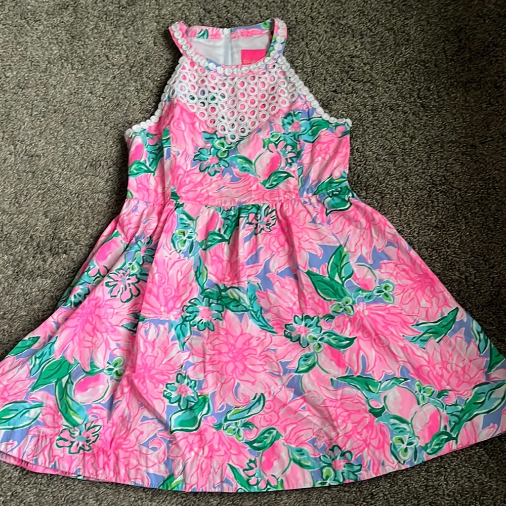 Lilly Pulitzer Pink and Green Floral Kids Dress